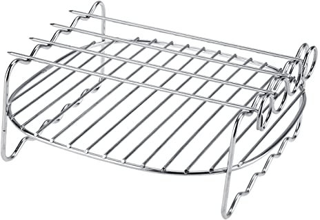 Airfryer Doppelschicht-Gestell mit Spießen, Spieß-Backblech-Grillrost Edelstahl Airfryer Grillpfanne Kompatibel für Air Fryer
