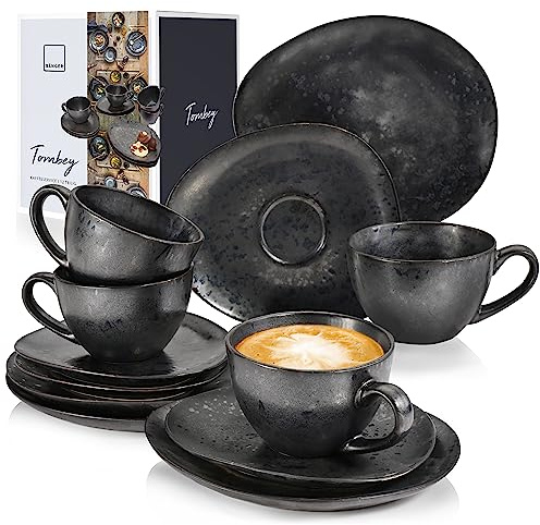 Sänger | Kaffeeservice Tombey aus Steingut, handmade, Kaffee Geschirrset für 4 Personen, Tassen, Untersetzer, Teller 230 ml | PREMIUM COLLECTION