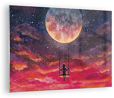 Vidrios decorativos Luna Columpio Mujer Cuadro Sobre Vidrio Moderno 70x50cm Decoracion Salon Dormitorio Cocina Cuadros Pared Impresiones Impresión en Cristal Wall Art Prints Decor GAA70x50-5095
