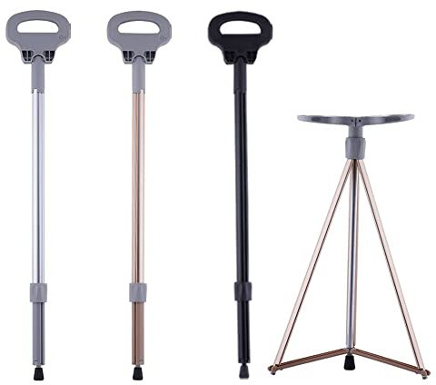 JWW Tabouret Pliant À Béquilles Canne De Siège Portable en Aluminium Bâton De Marche Extérieur, Charge De 150 Kg, Repos/randonnée Pédestre/Trekking (Color : Silver)