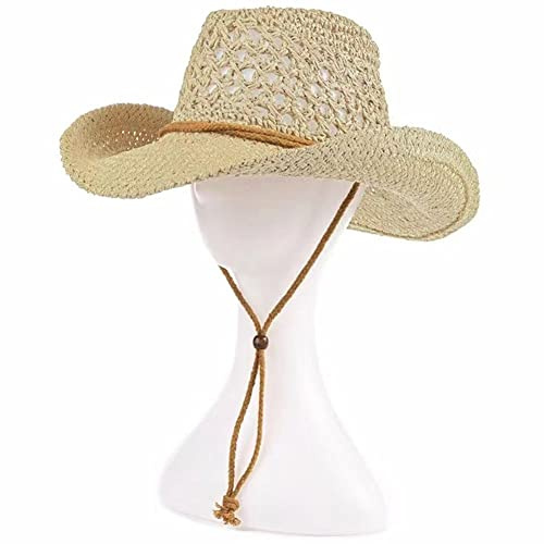 Vepoty Stroh-Western-Cowboyhut mit breiter Krempe Outdoor-Strand Strohhut Sommerhut für Damen und Herren