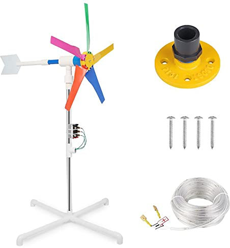Jieotwice Selbstgebauter Windgenerator, Turbinen Windmühlen Generator mit fünf Flügeln, mit 10M Rgb Lichtstreifen, Geländer/Hof/Balkon/Gartendekoration, 2-25V Ausgang
