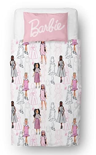 Character World Barbie Official Single Childs Duvet Cover Set | Figures Design Reversible 2 Sided Bedding Including Matching Pillow Case Brands Polyester Single Quilt Cover