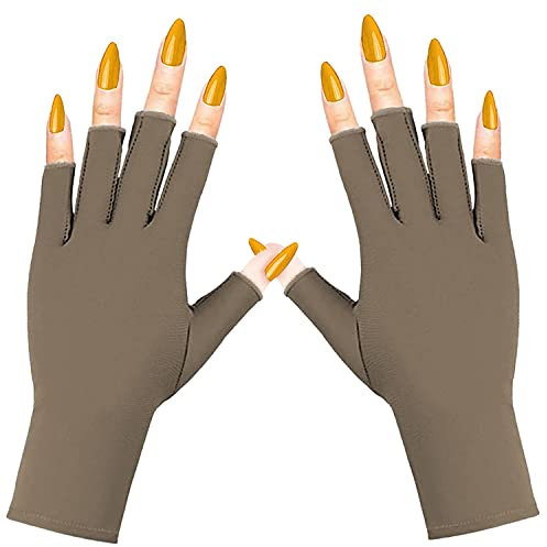 COOSLIM Guantes anti UV para lámpara de uñas de gel, guantes de protección UPF50+ para manicura, guantes de protección solar UV para mujeres-café, café, talla única