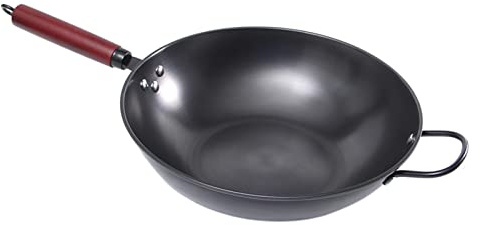 F Fityle Cuisine Cuisson Wok Longue Poignée Pas de Transfert de Chaleur Casseroles et Poêles En Fonte Ustensiles de Cuisine Wok Casserole pour à Induction, 34cm