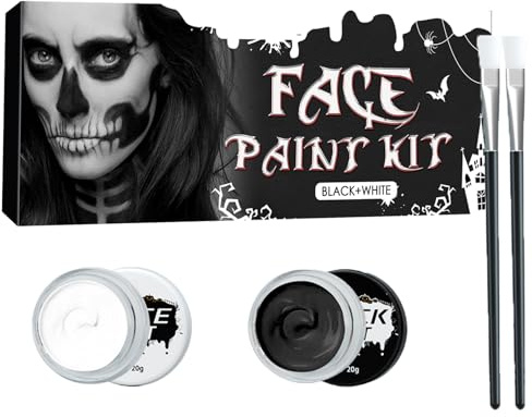 Halloween Schwarz Weiß Gesicht Schminke Set,Halloween Schminke Set,Body Paint für Halloween mit Makeup Pinsel,Schwarz Weiß Gesicht Farbe Körper Malerei,Clown Bilden Gesicht Körper Farbe Set