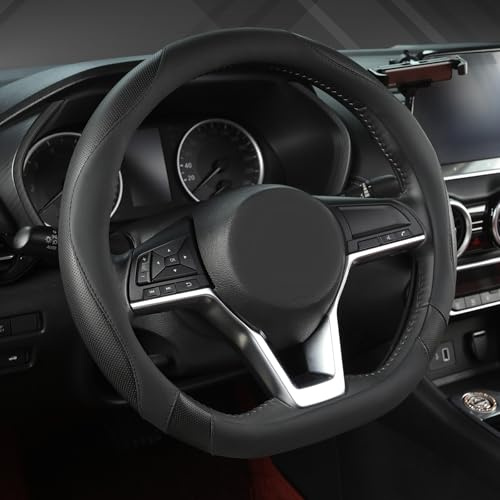 West Llama Flat Bottom Car Steering Wheel Cover for Nissan,D Shaped Steering Wheel Cover for Rogue,Altima,Kicks (Black-Standard Size)