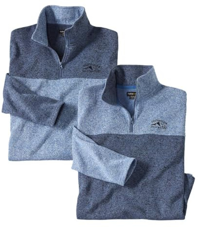 ATLAS FOR MEN Pack of 2 Mens Half Zip Fleece - Quarter Zip Men Jumpers, Pullovers - Small to Big and Tall Fleece Sweater UK Sizes S-4XL