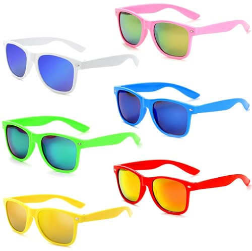 Unning 6 Stücke Bunte Sonnenbrille Set Neon Lustige Sonnenbrillen Vintage Brillen Party für Herren Damen