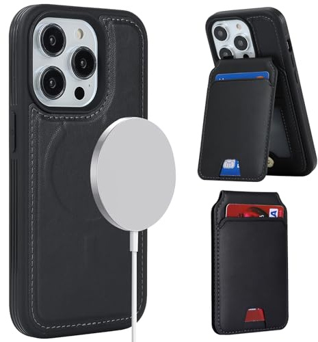 ELTEKER Handyhülle für iPhone 15 Pro Max Hülle mit Kartenfach Magnetischer Abnehmbarer Wallet Kartenhalter - Schwarz