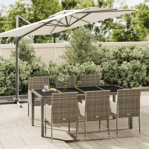 BAZZI Gartenmöbel Set 6 Personen Garten sitzgruppe 6 Personen gartenmöbel Set 6 stühle mit Tisch Sitzgarnitur Rattan balkonmöbel Terrassenmöbel Gartenstühle-Grau-7-tlg-190 cm Tischlänge