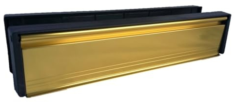 Betley Butterfly 12'' letter Box Satin Brass, Draught Proof Brushes, Gold UPVC Postal Letterbox, Telescopic Sleeved Letter Box with 40-80mm Door Thickness