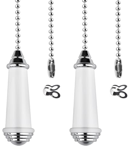 TXErfolg 2Pcs Ceramic Light Pull Chain with 85cm Ball Chain-White | Pull Chain Chrome Handle,for Bathroom Ceiling Light and Fan Switch,Shower/Toilet/Blinds