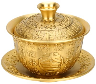 Focket Kung-Fu-Teetasse und Untertasse mit Deckel, Messing-Teeschale, 300 Ml Große Gaiwan-Teetasse, Traditionelles Chinesisches Teeset, Chinesische Teetasse, Teebrühsystem für die Küche