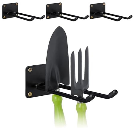 Relaxdays Wandhaken, 4er Set, 24 cm lang, Doppelhaken Wand, Gerätehalter Garage, Werkstatt & Keller, Stahl, schwarz