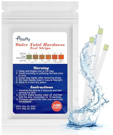 Pawfly Water Hardness Test Strips 100 Pieces Hard Water Test Kit for Drinking Water Tap Water Well Pool Spa Water Softener Accurate Softener Water Quality Testing Kit for Calcium & Magnesium