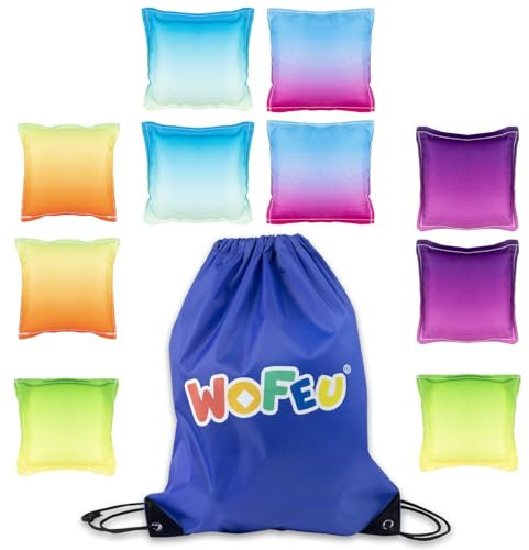 WOFEU 10 Stück Cornhole Säckchen,Cornhole Bohnensäcke Set für Kinder werfen Spiel Familie Spiele werfen Bohnensäcke für Cornhole Party Supplies enthält Tote Bag（Farbverlauf）