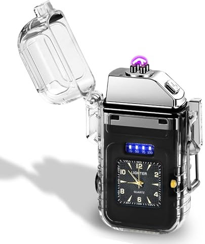 GOMETY Accendino elettrico, ad arco elettrico, ricaricabile, con orologio e illuminazione COB, antivento, per uomini, regali, festival, compleanni, cucina, candele da campeggio