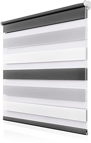 Doppelrollo Klemmfix ohne Bohren 90x150cm(BxH), Rollos für Fenster ohne Bohren Weiß-Grau-Anthrazit, Duo Rollo Klemmrollo, Lichtdurchlässig & Sichtschutz,Fenster Rollo für Innen