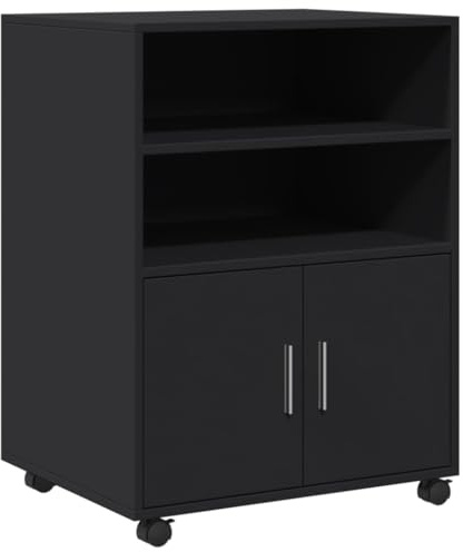 vidaXL Rollschrank, Büroschrank mit Stauraum, Aktenschrank für Wohnzimmer Büro, Bürocontainer Schrank Rollcontainer, Schwarz Holzwerkstoff