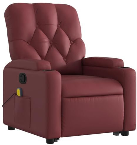 vidaXL Massagesessel, Sessel mit Aufstehhilfe, Relaxsessel mit Liegefunktion Vibrationsfunktion, Fernsehsessel Liegesessel Aufstehsessel, Weinrot Kunstleder