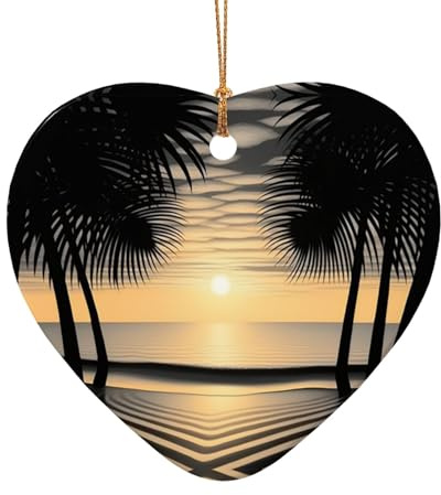 Palmen am Strand Weihnachtsanhänger - Doppelseitiger Keramik-Weihnachtsanhänger zum Basteln - Weihnachtsanhänger Deko Ornament mit Goldschnur