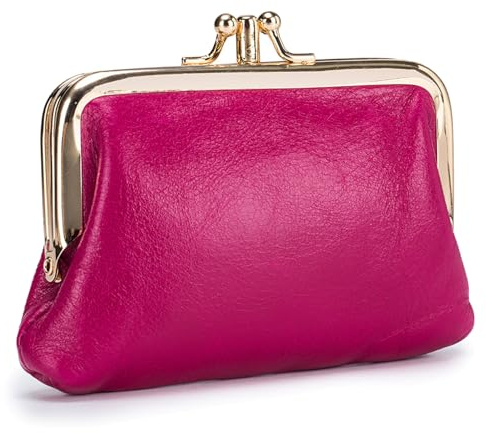 Karoukee Porte-Monnaie en Cuir Véritable pour Femme, Petit Portefeuille avec 2 Compartiments Séparés, Porte-Monnaie Élégant pour Femme, Fermeture à Clip Dorée
