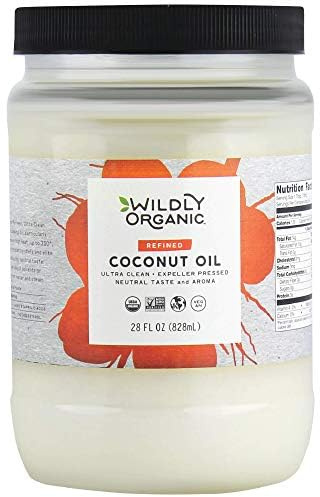 Wildly Organic Refined Coconut Oil 28 Fl Oz - Organic, Non-GMO, Vegan, RBD, No Coconut Flavor/Aroma (Neutral Flavor) | Perfect for Skin, Hair, Cooking, & Baking - BPA-Free Container