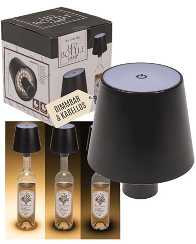 Out of the blue LED-Flaschenlampe in Schwarz – kabellose Bottle Lamp mit 3 Lichtmodi (On/Off/Dimmbar) – USB-C Akku-Leuchte für Glasflaschen, Tisch & Outdoor