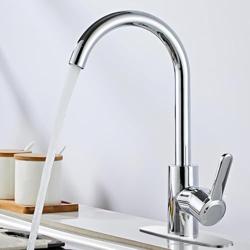 XWIHTR 360° Swivel Kitchen Faucet for Hot and Cold Water, Anti-Drip, Ceramic Valve, Silent Kitchen and Bathroom Sink Basin Faucet(Chrome)