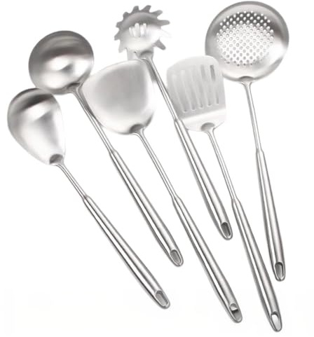 Set 6 Pièces Ustensiles Cuisine Acier Inoxydable Spatule Louche Cuillère
