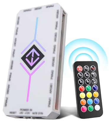 ARGB PWM Fan Hub con carpetaController 2 en 1 con conectores de ventilador PWM de 9 x 4 pines y puertos de 3 pines de 5 V, base magnética y alimentación SATA, 18 puertos para iluminación RGB