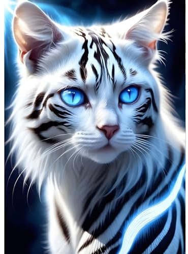 QINRUBB DIY Blauäugige Katze Diamond Painting Erwachsene, 5D Kätzchen Diamant Painting Bilder Anfänger, Fantasy Katze Runder Vollbohrer Diamant Kunst Kits Kreuzstich Geschenke Home Wand Dekor 30x40cm
