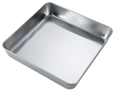 FSSTUD Teglia quadrata da forno in acciaio inox, 25 x 25 x 5 cm, teglia da forno quadrata, lavabile in lavastoviglie, teglie da portata per lasagne e brownies