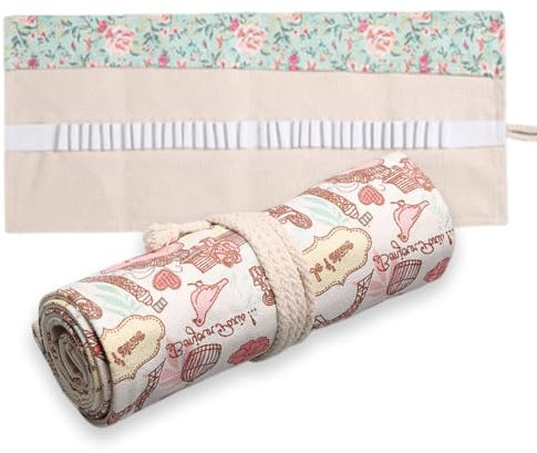 Gotetiso 2 Stück Rollmäppchen Leinwand Bleistift Wrap Rollentasche Schlamperrolle 36 Löcher Leinwand Stifterolle Stifte Mäppchen Rolle Pinseltasche Künstler Stifterolle Tragbar Tasche Roll Up Mäppchen
