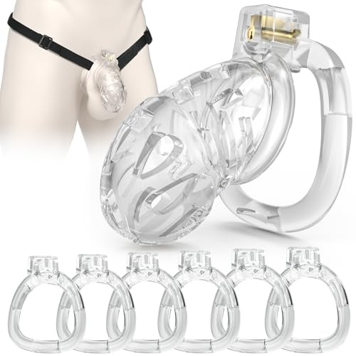 Wakelust Chastity Cage Männer Peniskafig Mit 6 Penis Ringe, Ultraleicht Silikon & Harz Material Keuschheitskafig SM Fetisch Penis Bondage Sexspielzeug Keuschheitsgürtel Unsichtbare Verwendung(Weiß-M)