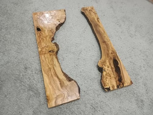 Live Edge Olive Wood Slab Set in 2 Pieces for DIY and Epoxy River Table, Ready to be Resin Table, Cleared Wood Slab Set (Length 100cm)