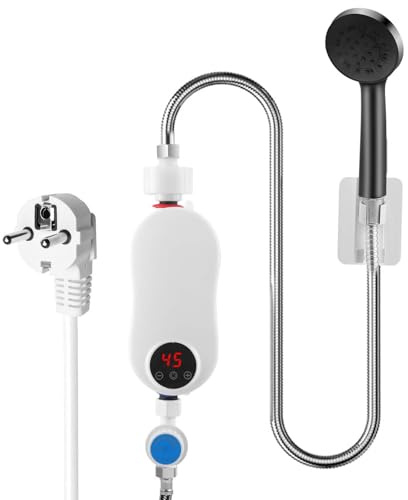 Mini chauffe-eau électrique, 220 V 5500 W Chauffe-eau électrique sans réservoir avec affichage numérique LCD et boutons tactiles, Chauffe-eau sans réservoir (Round)