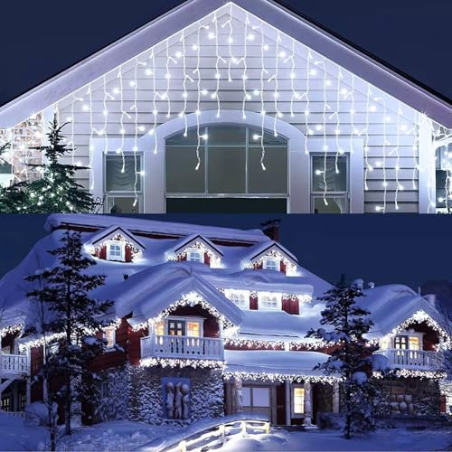 SVYHUOK Eisregen Lichterkette Außen, Lichterketten Vorhang 8 Modi, 216 LED 5M Weihnachten Lichtervorhang, Weihnachtsbeleuchtung Wasserdicht für Garten, Balkon, Fenster, Dachrinne, Haus, Geländer