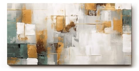 Sinus Art Wandbild 120x60cm Abstraktes Motiv mit geometrischen Flächen in Gold, Grün und Weiß für moderne Raumgestaltung