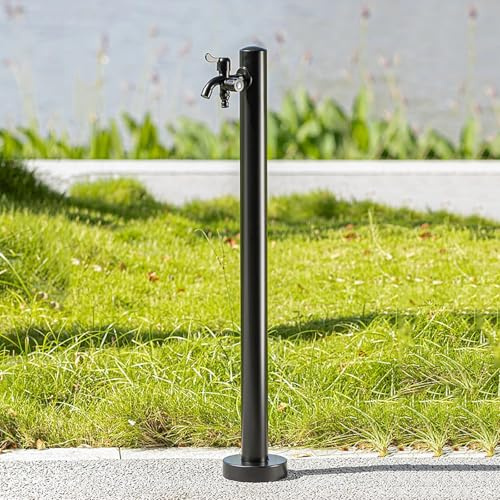 Colonne d'eau de jardin en acier inoxydable – Robinet extérieur et fontaine décorative 95 cm Distributeur d'eau à double sortie pour irrigation et lavage – Design durable et élégant