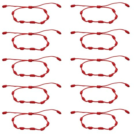 YAOYYG Lot de 10 Bracelets Rouges à 7 Nœuds pour Couples | Bracelet de Protection, Protection Contre le Mauvais œil Fabriqué à La Main, Bracelet Porte - Bonheur Tressé
