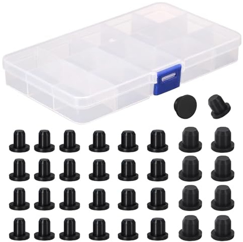 112Pcs Silicone Hole Plugs, 6 Sizes T-Type Black Silicone Plugs for 4-9.5mm Holes, Waterproof Heat-Resistant Hole Stoppers for Powder Coating, Furniture and Test Tubes