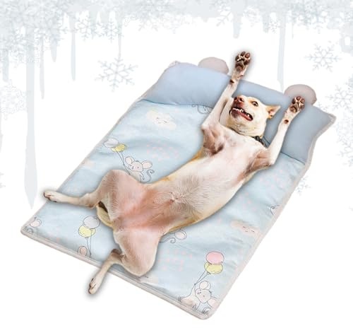 jamgeery Tapis Rafraîchissant pour Chien,Matelas Frais Glace pour Animal - Matelas Glacé Sommeil avec Coussin pour Intérieur Extérieur Cage Caisse Transport Voiture Chambre Temps Chaud