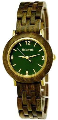 Holzwerk Germany Handgefertigte Designer Damen Uhr Öko Natur Holzuhr Braun Gold Rot Holz Armband Analog Klassisch Quarz