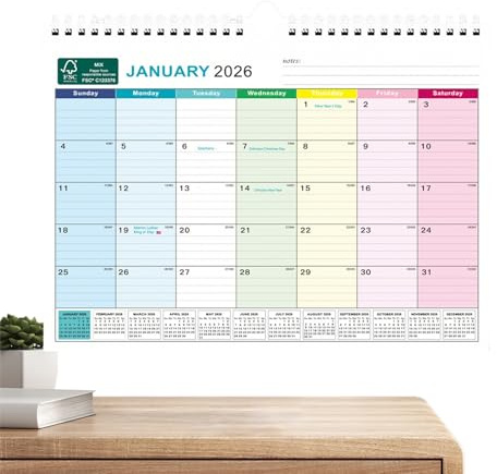 Calendario de escritorio 2026 | Planificador mensual semanal con bloques rayados, calendario de escritorio de 18 meses, planificador de pared, para citas, horario académico, hogar, oficina, aula