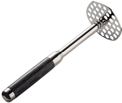 NVOQILIN Schiacciapatate resistente in acciaio inox con manico lungo in legno, utensile da cucina per patate, avocado, fagioli e verdure