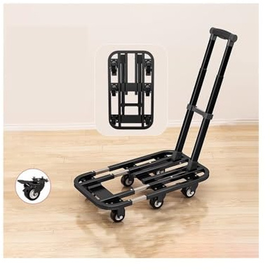 Heavy-Duty Foldable Flatbed Cart with Wheels - Portable Cargo Trolley for Household & Luggage Transport, Compact Gray Utility Trailer, Versatile Folding Hand Truck