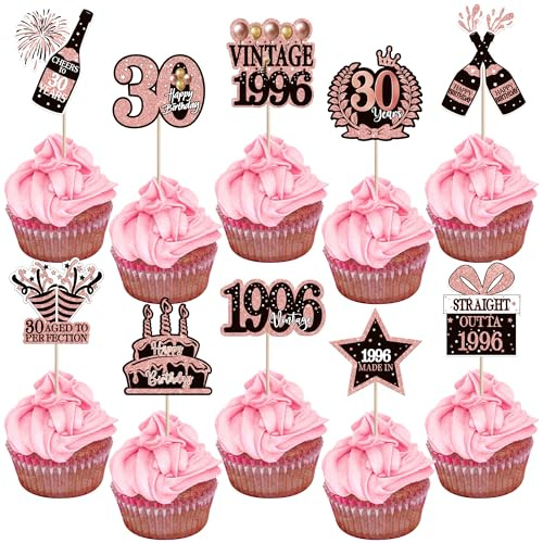 SYKYCTCY 40 Pack Happy 30th Birthday Cupcake Toppers Thirty Cupcake Picks Hello 30 Cheers to 30 Years Cupcake Decorations for 30th Birthday Party Cake Decorations Supplies