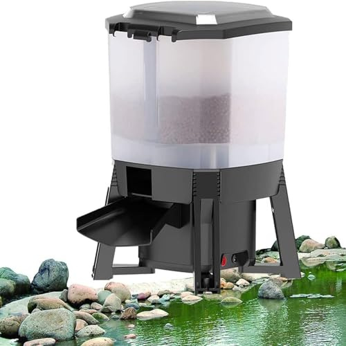 Solar Fish Feeder, 6L Automatic Fish Food Dispenser with LCD Display, 120° Feeding Function, Adjustable Distance, Multiple Outlets for Aquariums & Outdoor Use